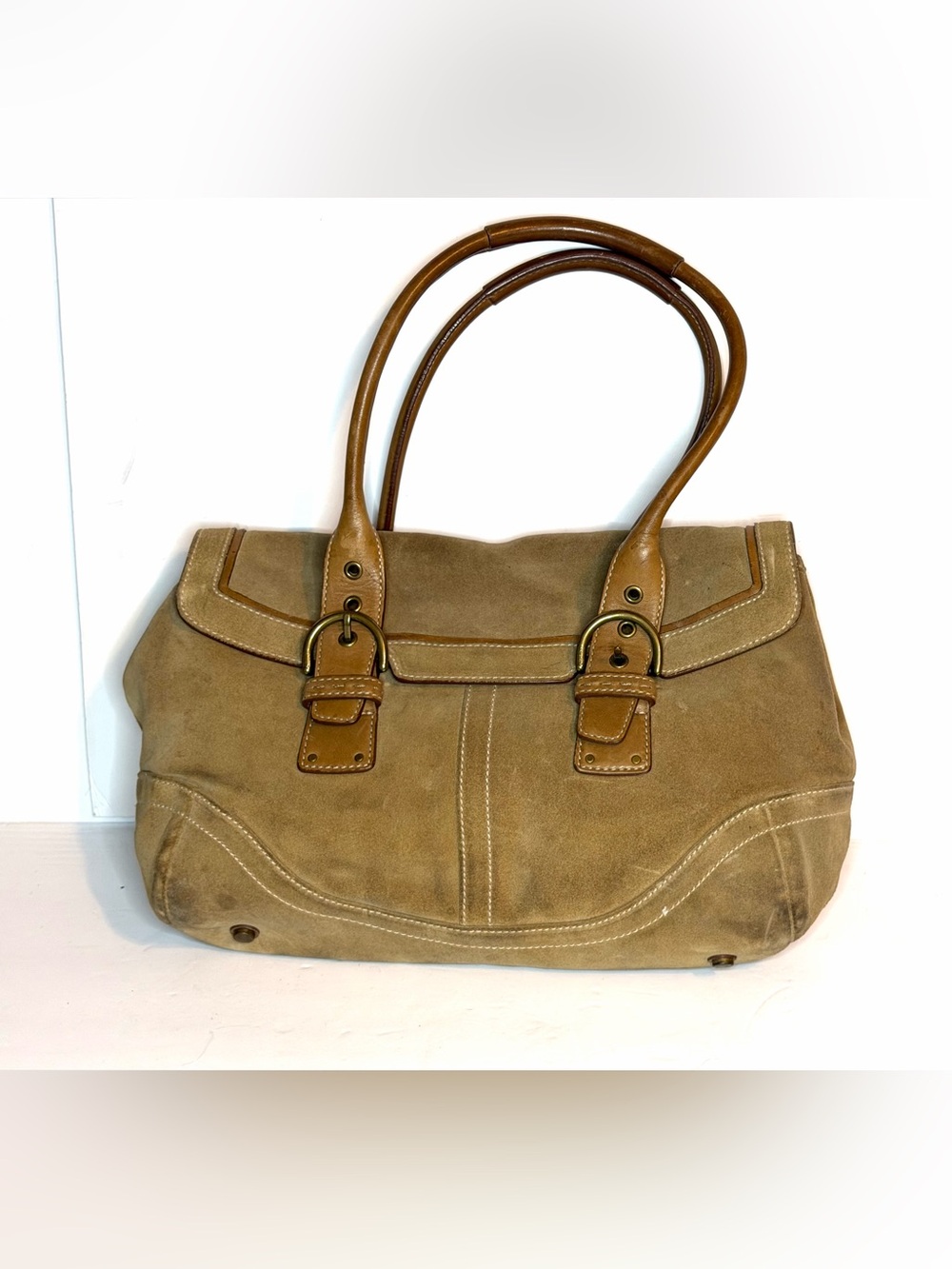 Coach Vintage SoHo Hamptons Suede Flap Satchel F04S-9674 Tan